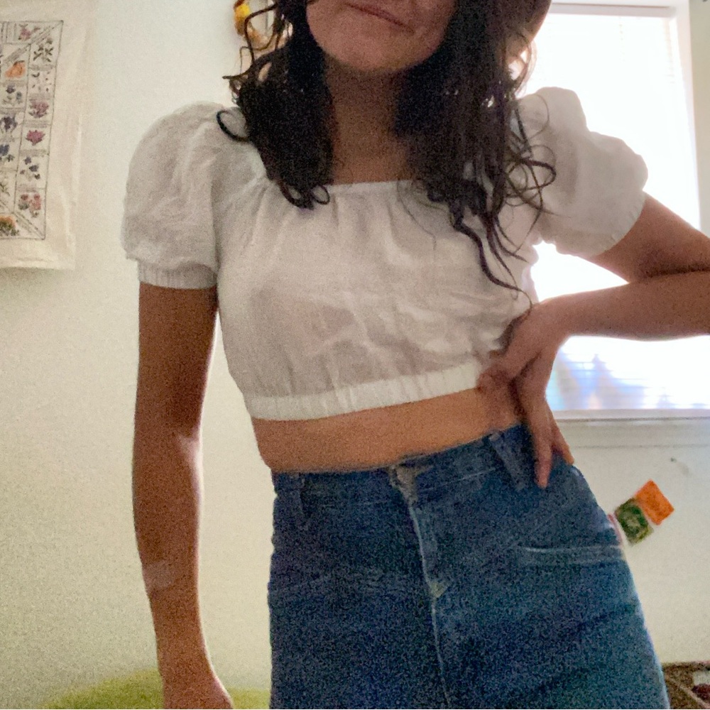 puff sleeve white cotton crop top